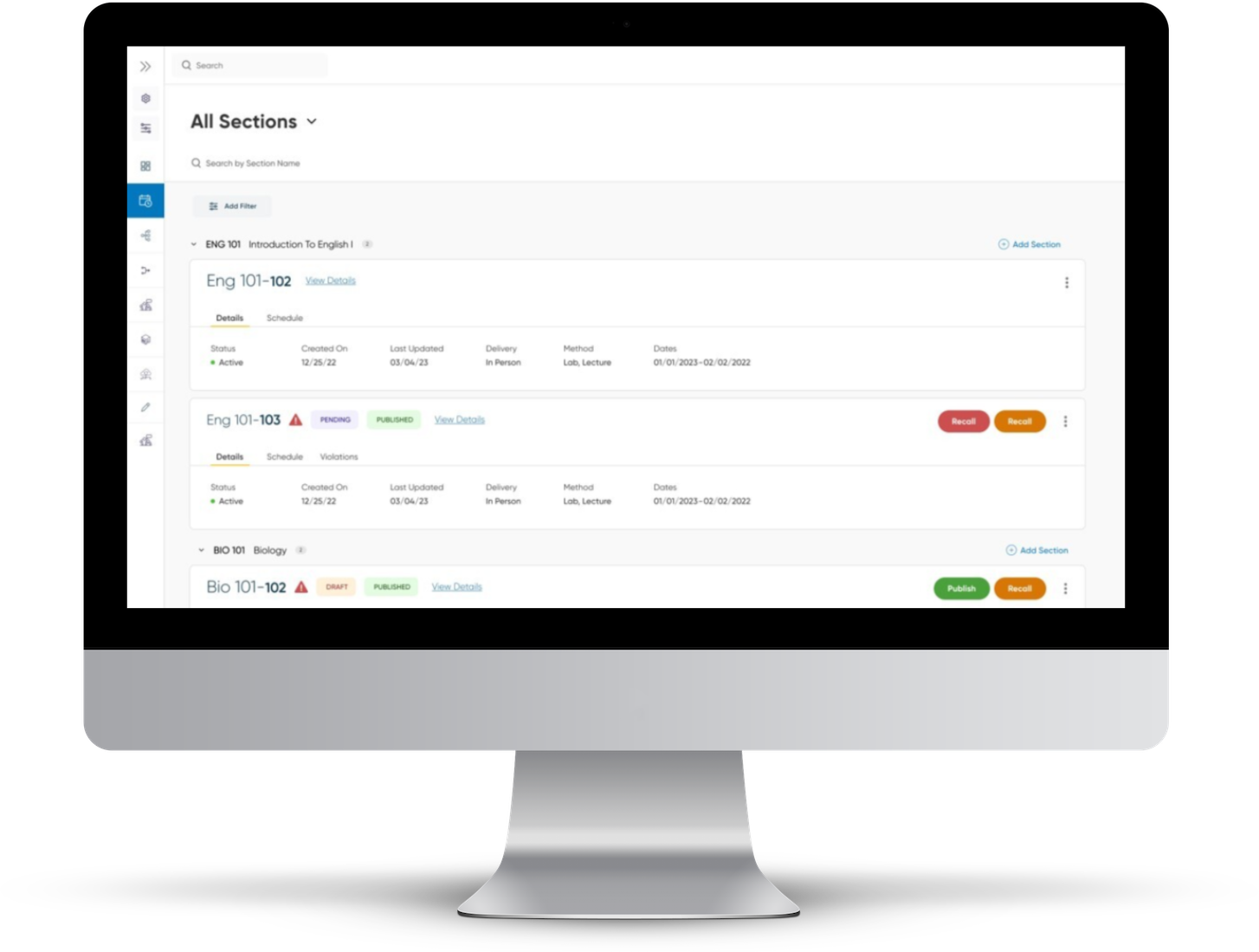 Classroom Schedule Software - Section Main