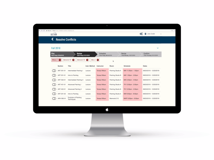 Classroom Schedule Software - Section Main
